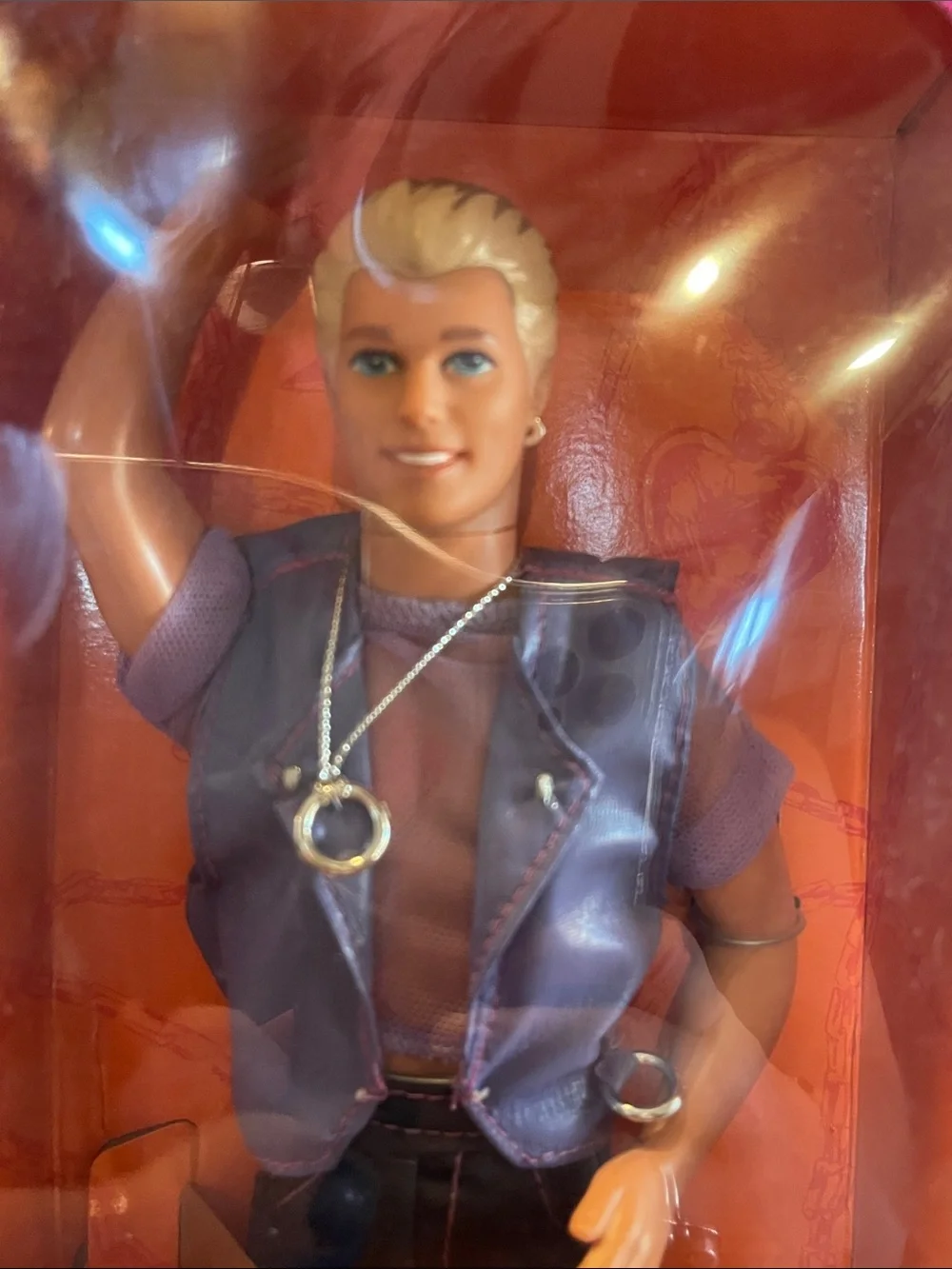 Vintage Earring Magic Ken with Metallic Blue Vest and Black Pants Barbie